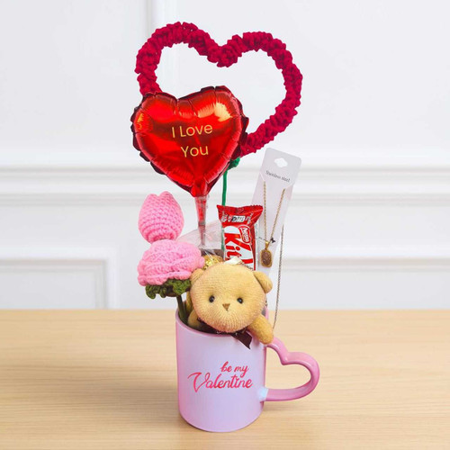 Valentine Gift Combo with Mug, Teddy Keychain & Chocolate for Her JNK-6610