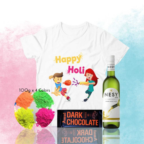 Vibrant Holi Celebration Pack with Sweet Wine, Chocolate & Abir Colors SK-1933