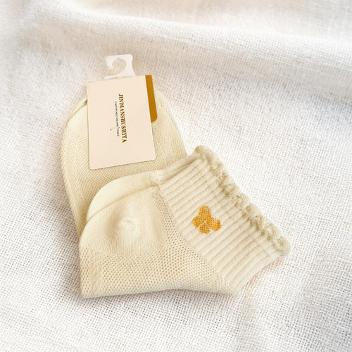 White Ladies Net Socks with Yellow Flower