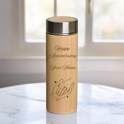 Personalized Anniversary Bamboo Bottle with Engraved Name & Hand-with-Ring Design – 500ml