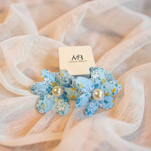 Rubber Bands Set of 2 with Floral Design & Pearl- Color May Vary RB-44