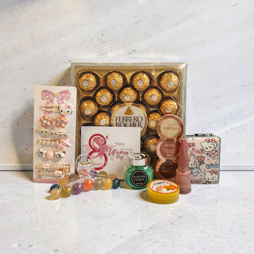Women’s Day Gift Set with Ferrero Rocher, Accessories & Candle JNK-6667