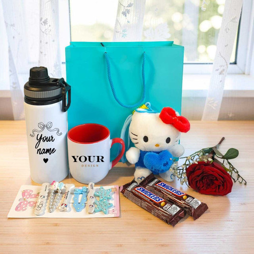 Personalized Gift Hamper with Hello Kitty Keychain & Hair Clips for Her JNK-6689