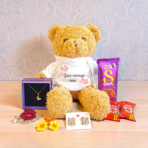 Personalized Teddy with Chocolates & Accessories for Her JNK-6728