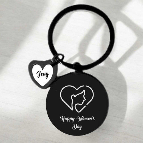 Personalized Women’s Day Black Metal Keyring – Circle Heart Design SPM-726