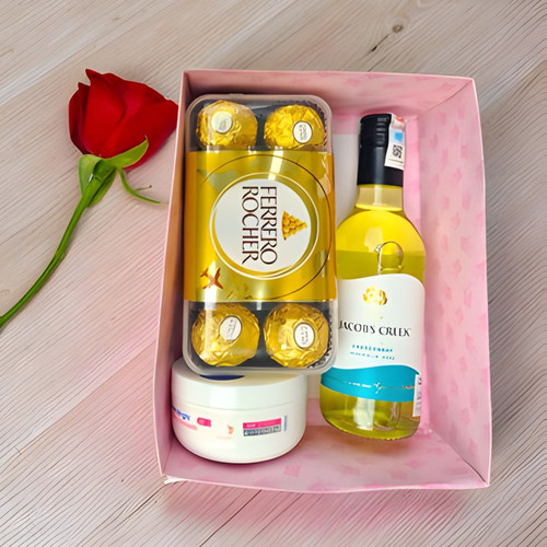 Mini White Wine, Chocolate & Care Gift Box