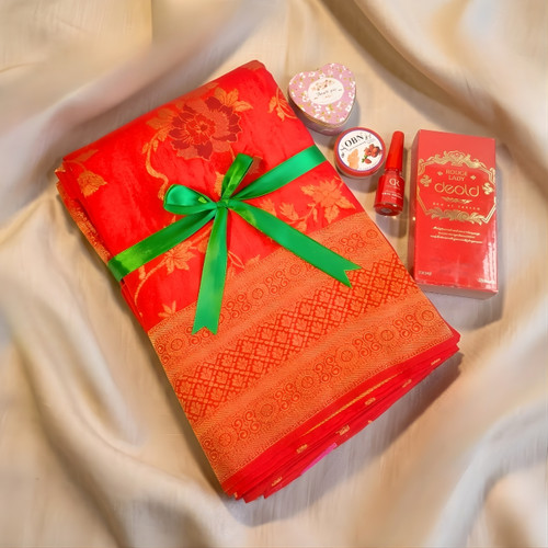 Elegant Saree, Candle & Beauty Gift Set For Her