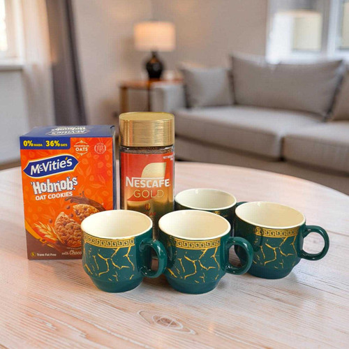 Premium Coffee Time Gift Set – Mug Set with Stand, Decaf Coffee & Cookies SK-2113
