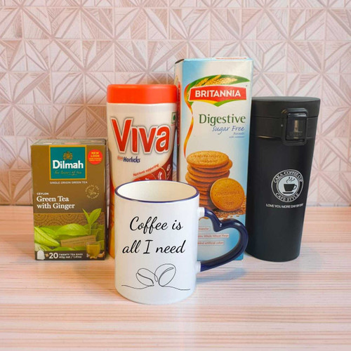 Premium Tea & Coffee Lover Gift Box – Drinks, Biscuits & Insulated Mug SK-2114