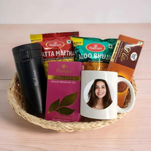 Personalized Gift Basket -Tea, Snacks & Mugs
