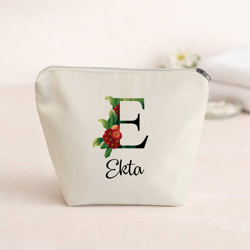 Floral Alphabet E Personalized Organizer Pouch DKG-58