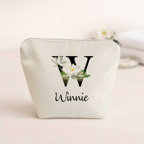 Personalized W Alphabet Floral Makeup Organizer Pouch DKG-77