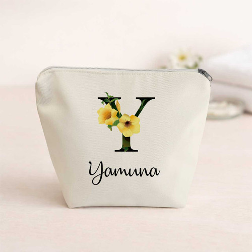 Floral Y Initial Personalized Organizer Pouch DKG-79