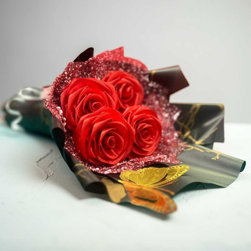 Elegant Red Rose Ribbon Bouquet with Butterfly Topper (Biratnagar Only) BRT-FL-1