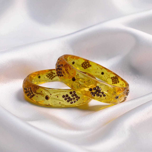 Set Of 2 Classic Yellow Kada Bangles with Sparkling Stones –  (2-4) SRW-9030A