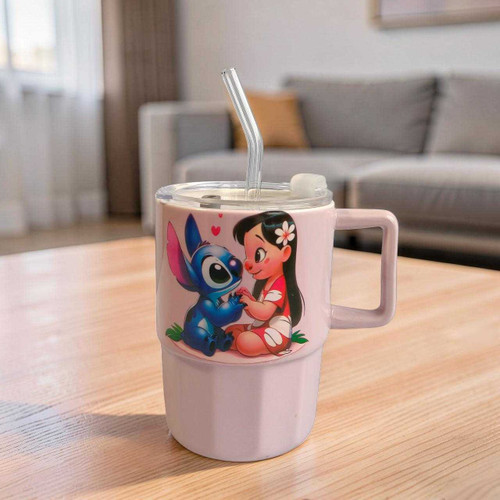 Cute Rabbit & Little Girl Ceramic Pink Mug-Design May Vary SP-10789