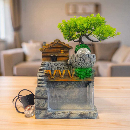 Artistic Zen Waterfall Fountain with LED Lighting & Decorative Tree SP-10776