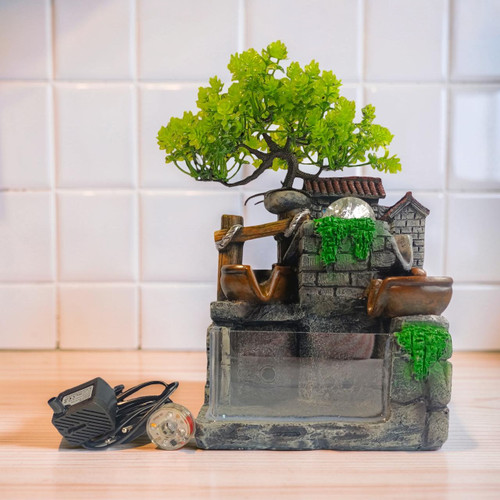 3D Mini Zen Fountain with Flowing Water & LED