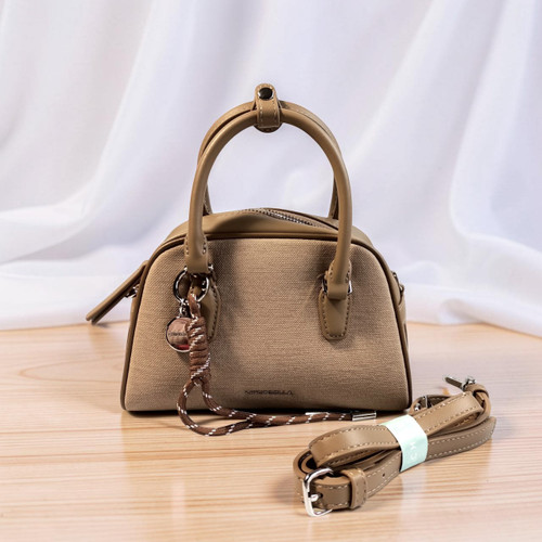 Chrisbella Beige Color Handbag with Adjustable Crossbody Strap