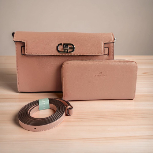 Chrisbella Pink Versatile Bag Set: Clutch, Side & Crossbody with Purse