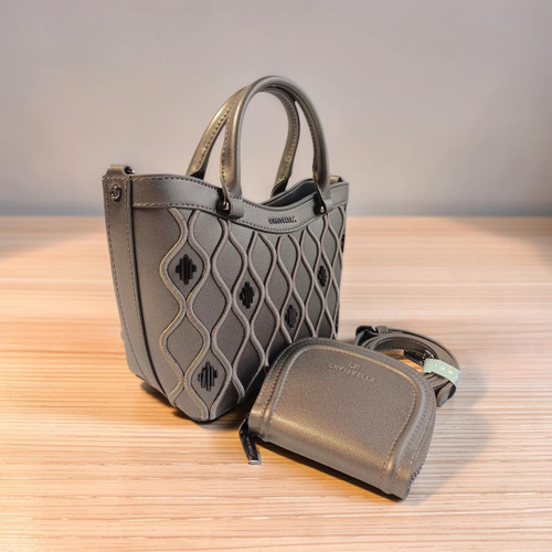 Chrisbella Stylish Gun Color Handbag with Crossbody Strap & Wallet