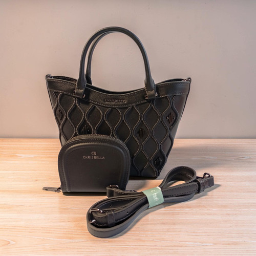 Chrisbella Black Color Handbag with Crossbody Strap and Wallet