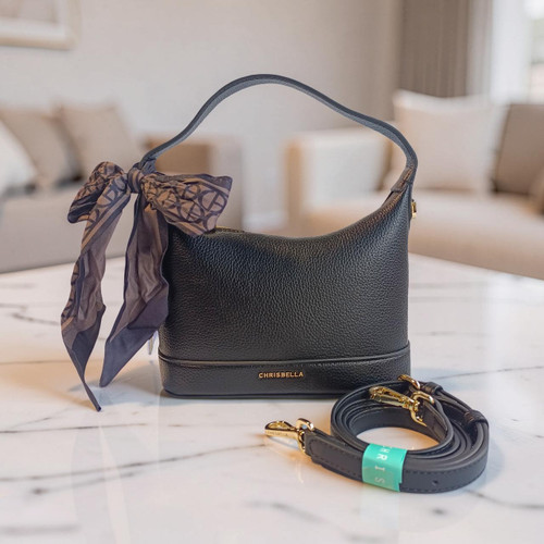 Chrisbella Black Color Bucket Handbag with Adjustable Crossbody Strap