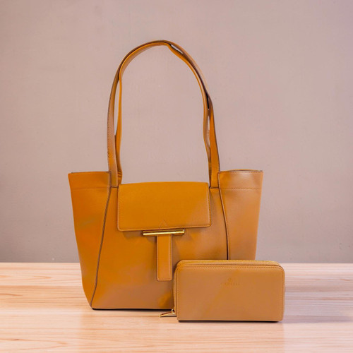 Chrisbella Coffee Color Side Bag with Magnetic Lock & Purse