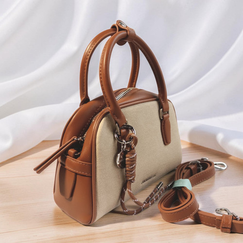 Chrisbella Stylish Off-White Handbag with Brown Handle & Adjustable Crossbody Strap