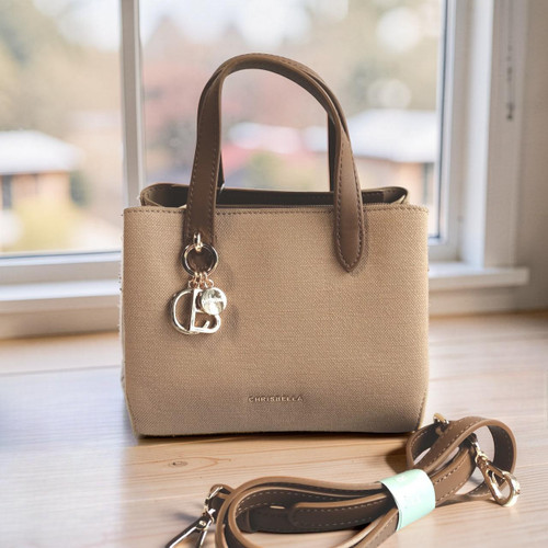 Chrisbella Beige Mini HandBag with Long Strap