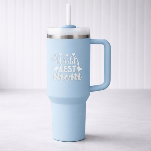 World’s Best Mom Engraved Sky Blue Stainless Steel Insulated Tumbler