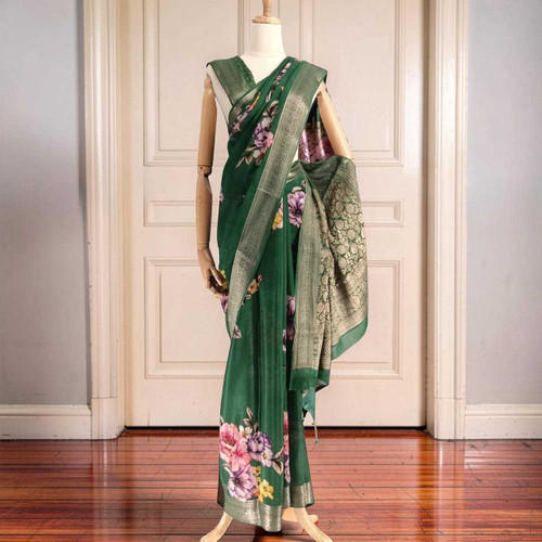 Dark Green Party Wear Chinon Chiffon Saree SR-1381