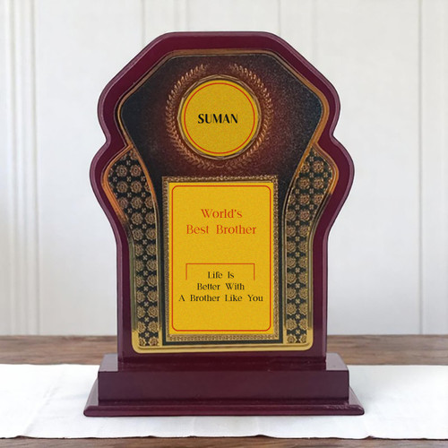World’s Best Brother Engraved Wooden Golden Trophy