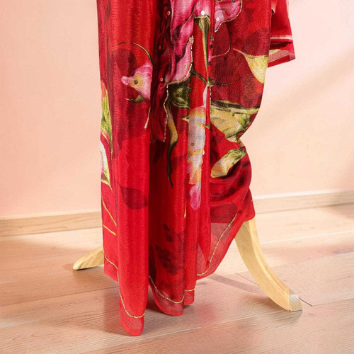 Stunning Red Chinon Chiffon Jari Saree with Multicolor Floral Design SR-1392