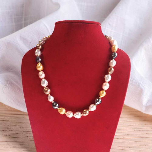 Luxury Multicolor Baroque Pearl Necklace – Statement Irregular Pearl Strand Pote-93