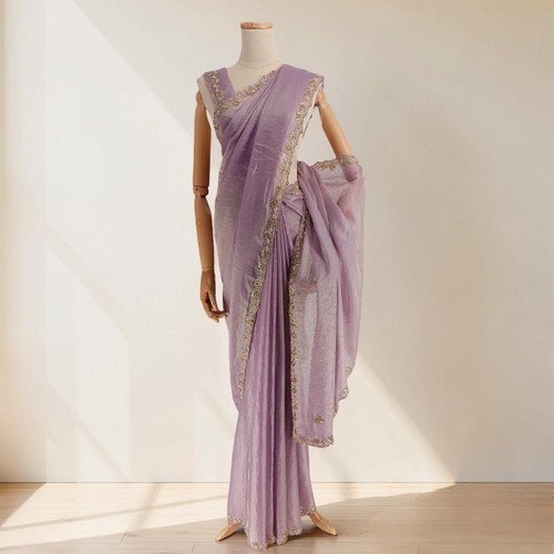 Purple Fendi Silk Fabric Saree with Boutique Work