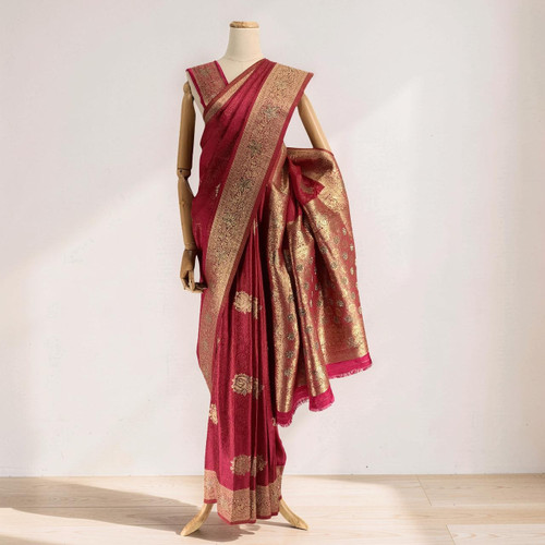 Luxury Red South Silk Saree with Embroidery & Sparkling Stones
