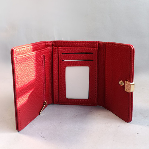 Elegant Boershi Red Compact Trifold PU Leather Wallet