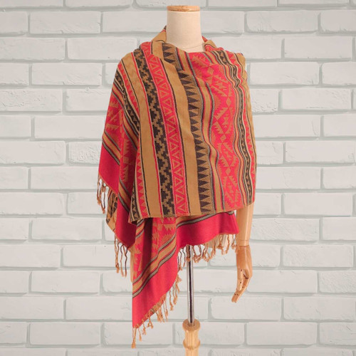 Pale Red Multicolor Dhaka Pattern Shawl SWL-3240