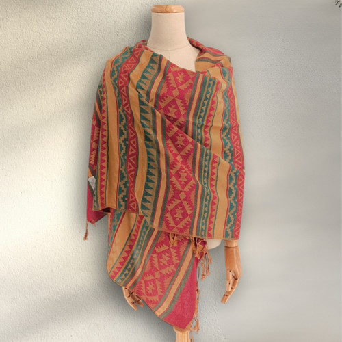 Soft Red & Multicolor Dhaka Shawl
