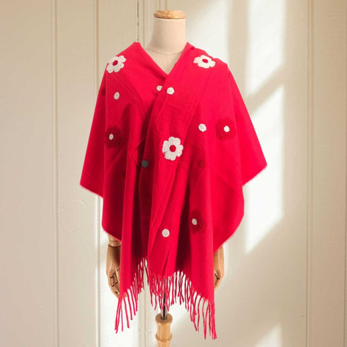 Soft Red Woolen Shawl with Floral Embroidery SWL-3223