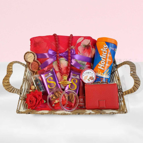 Luxury Women’s Gift Hamper – Accessories, Beauty, Sweets & Saree SK--2257