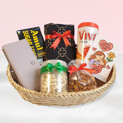 Thoughtful Gift Basket for Her with Chocolate, Shawl & Health Drink