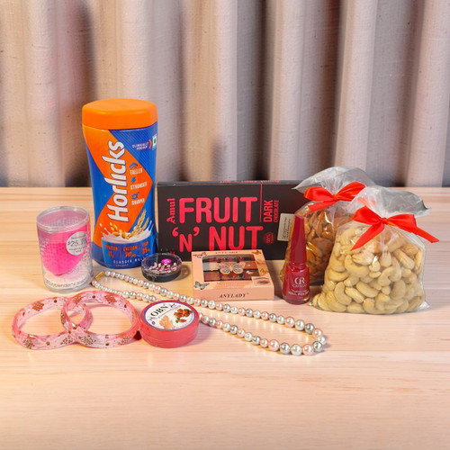 Elegant Cosmetics, Jewelry & Snacks Gift Collection For Her