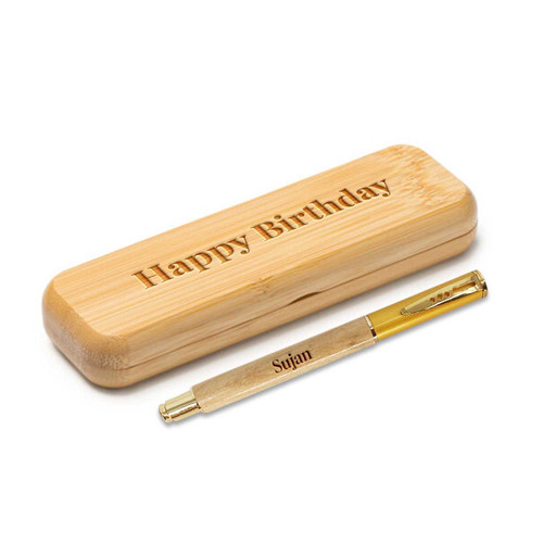 Birthday Gift Set – Personalized Bamboo Pen in Wooden Holder DKG-301