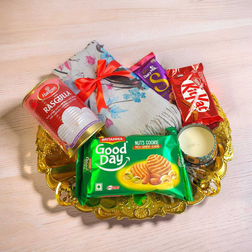 Sweet Treats & Shawl Gift Combo with Candle JNK-6839