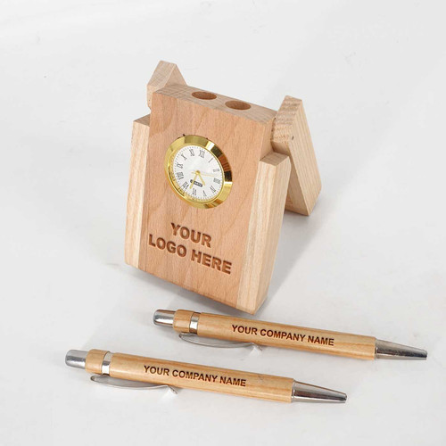 Personalized Wooden Watch with 2 Pen Holder Stand PG1138