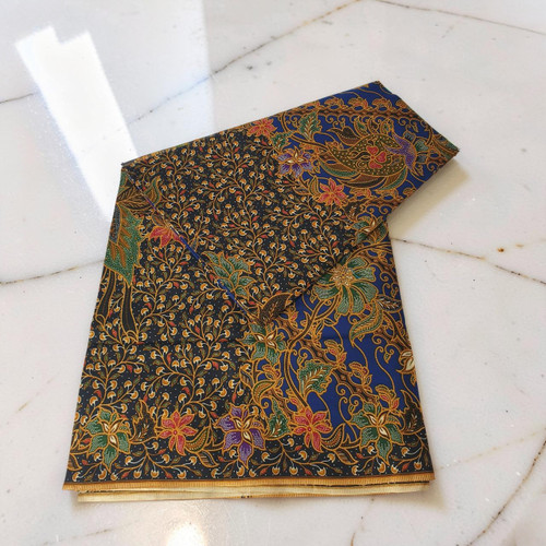 Indonesian Navy Blue Lungi with Multicolor Floral Prints