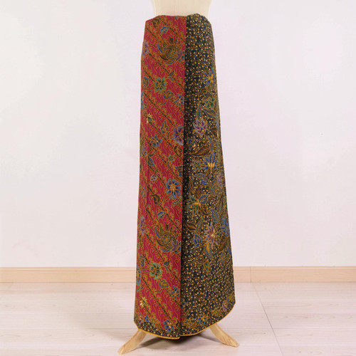 Traditional Indonesian Dark Red Lungi with Colorful Floral Patterns