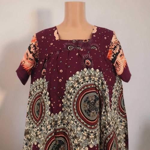 Maroon Mandala Print Relaxed Cotton Maxi Dress Maxi-04